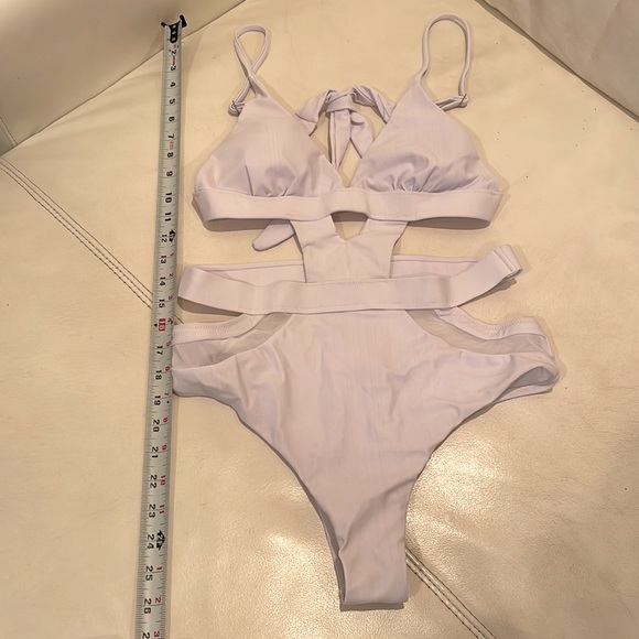NWT cut out swimsuit XL M S white sexy monokini mesh high leg cage cut out mesh - Picture 8 of 8